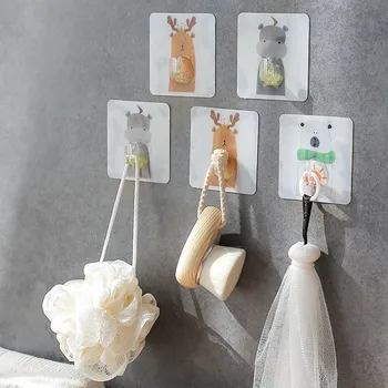 

3-5pcs bearing 15kg cartoon seamless hook waterproof and oil-proof wall hanger bathroom kitchen free punching self-adhesive hook
