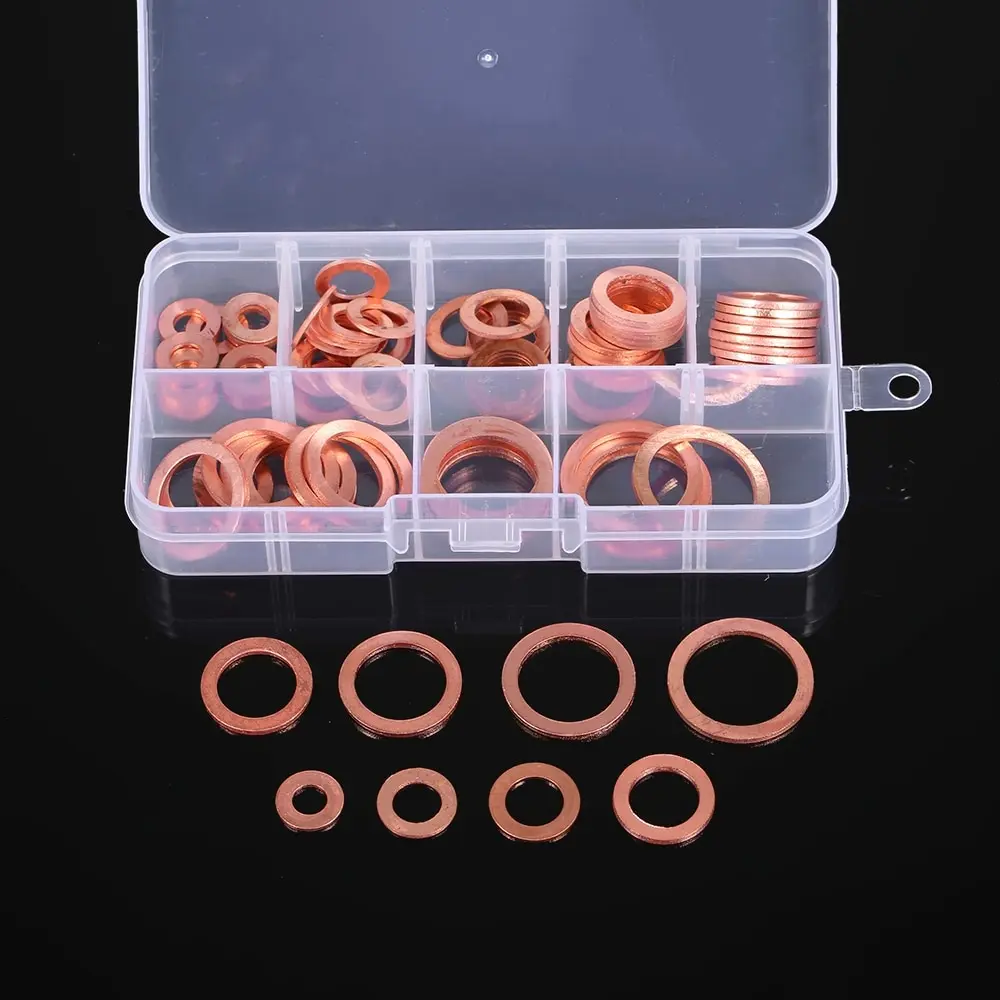 

80pcs M6-M20 8 Sizes Solid Copper Gasket Washers Sealing Ring 8 Sizes Flat Ring Seal Kit For Hardware Accessories with Box