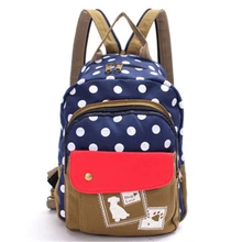 2016 Korean Style Designed Brand Canvas Backpack Schoolbag Student Shoulder Bag Polka Dog Dot Travel Backpack