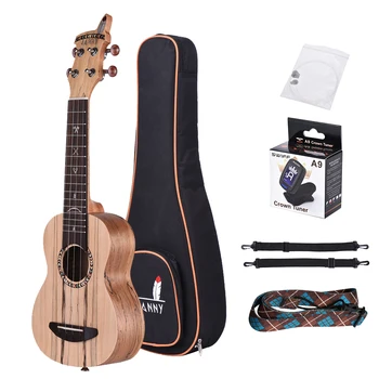 

Ammoon Hot Sales 21" Acoustic Wooden Soprano Ukulele Ukelele Uke Spalted Maple Wood Carbon String with Clip-on Tuner