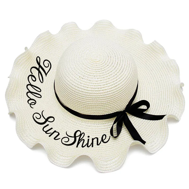 Вышитый индивидуальный логотип в форме сердца текст Женская солнцезащитная Кепка большая соломенная шляпа с полями Открытый пляж шляпа летняя кепка - Цвет: STM-JB-001-H4