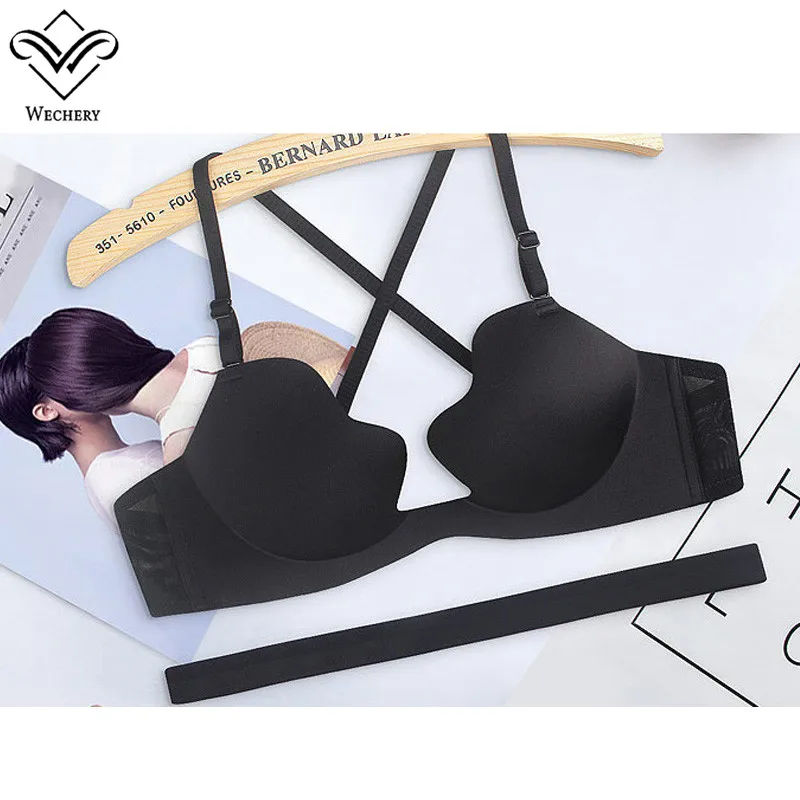 

Wechery Deep Plunge U Push Up Bra Sexy Seamless Adjustable Convertible Straps Sutian Brand Bra Backless brassiere bralet BH