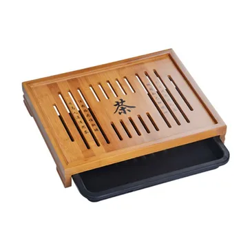 

Hot Sale 3 Size Kung Fu Tea Set Natural Wood Bamboo Tea Tray Rectangular Traditional Bamboo Puer Tea Tray Chahai Tea Table