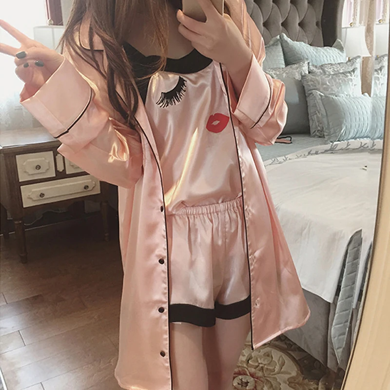 

Women Clothes For Summer Shorts Sets Sleepwear Satin Pajama Cami Top + Shorts Pajamas Spaghetti Strap Lace Sexy Pajama Set