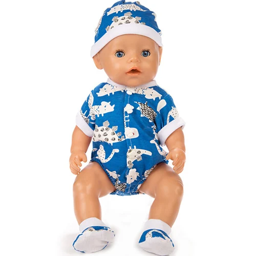 Doll Clothes 3Pcs=Set+Hat+Shoes Fit 17inch 43cm Baby New Born Doll Clothes