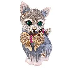 BELLA 4 Colores Gato de Dibujos Animados Caliente Pet Animal Rhinestone Broche Broches de Esmalte Al Por Mayor de Joyería de Las Mujeres