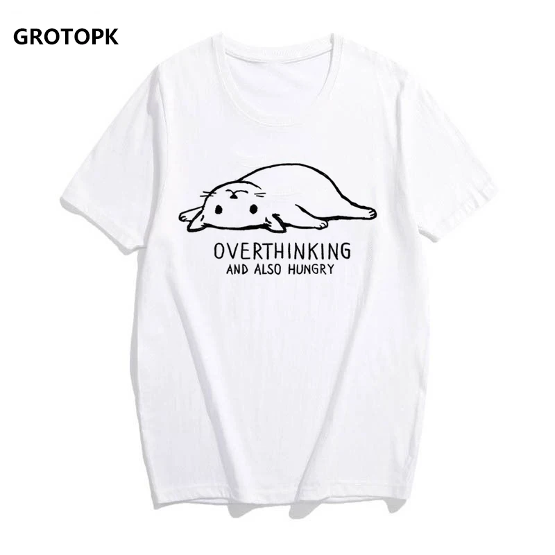 

GROTOPK 2019 Women T Shirt Overthinking and Also Hungry Fashion Tshirt Casual Streetwear T-shirt Tee Shirt Femme Harajuku Tops