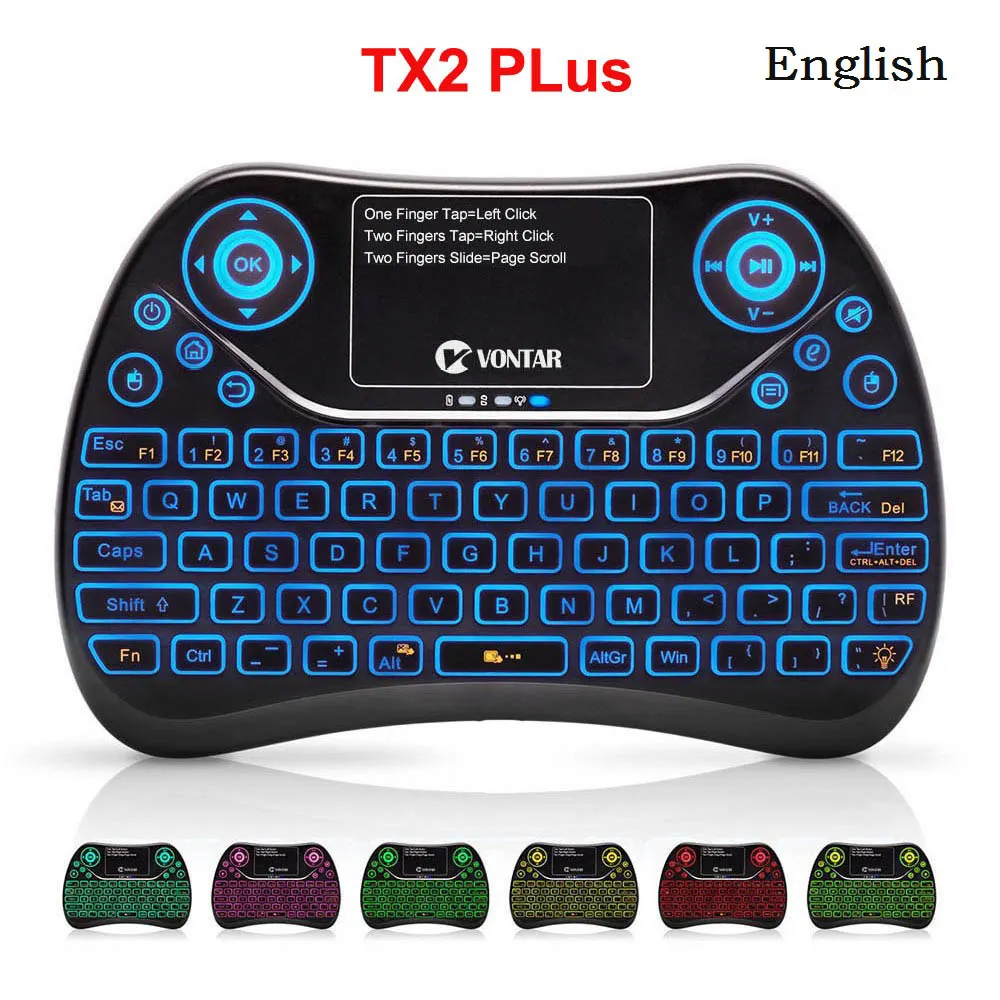 VONTAR TX2 Plus Air Fly mouse английско-русская Беспроводная мини-клавиатура с подсветкой с тачпадом для Android tv BOX X96mini X96 HTPC - Цвет: English Version