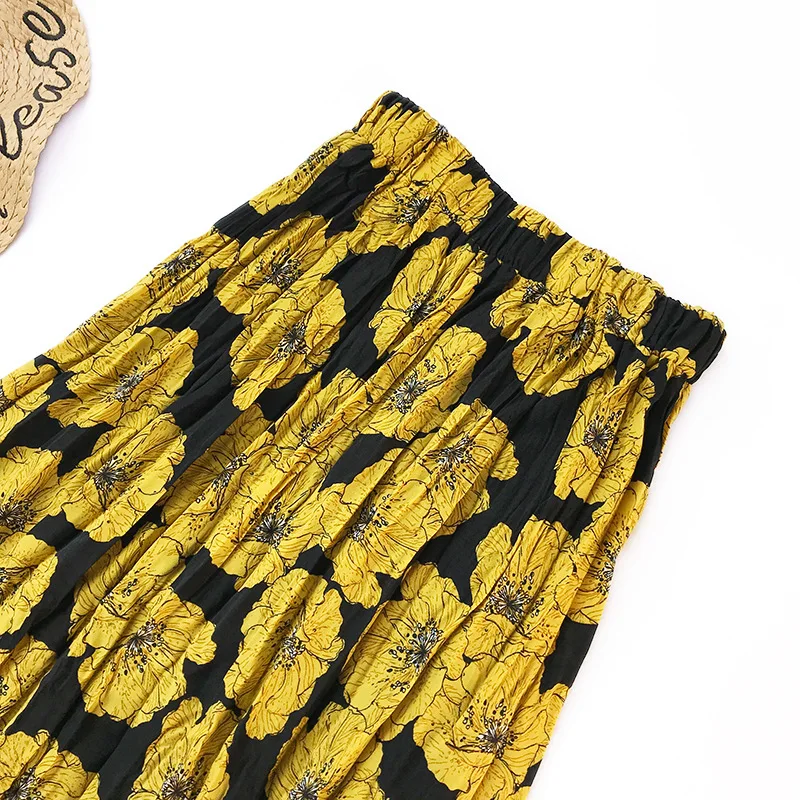Wasteheart Pink Blue Yellow Flower Printed Women Skirts High Waist Pleated Mid-Calf Skirts A-Line Chiffon Clothing Plus Size Wasteheart Pink Blue Yellow Flower Printed Women Skirts High Waist Pleated Mid-Calf Skirts A-Line Chiffon Clothing Plus Size