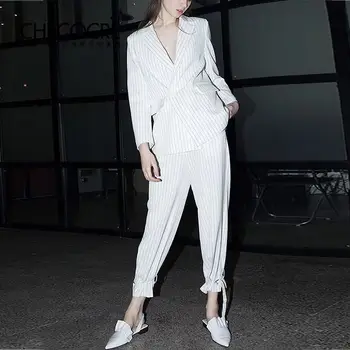 

Women's trousers suit women's double-breasted striped suit two-piece suit (jacket + pants) women's loose casual fashion suit