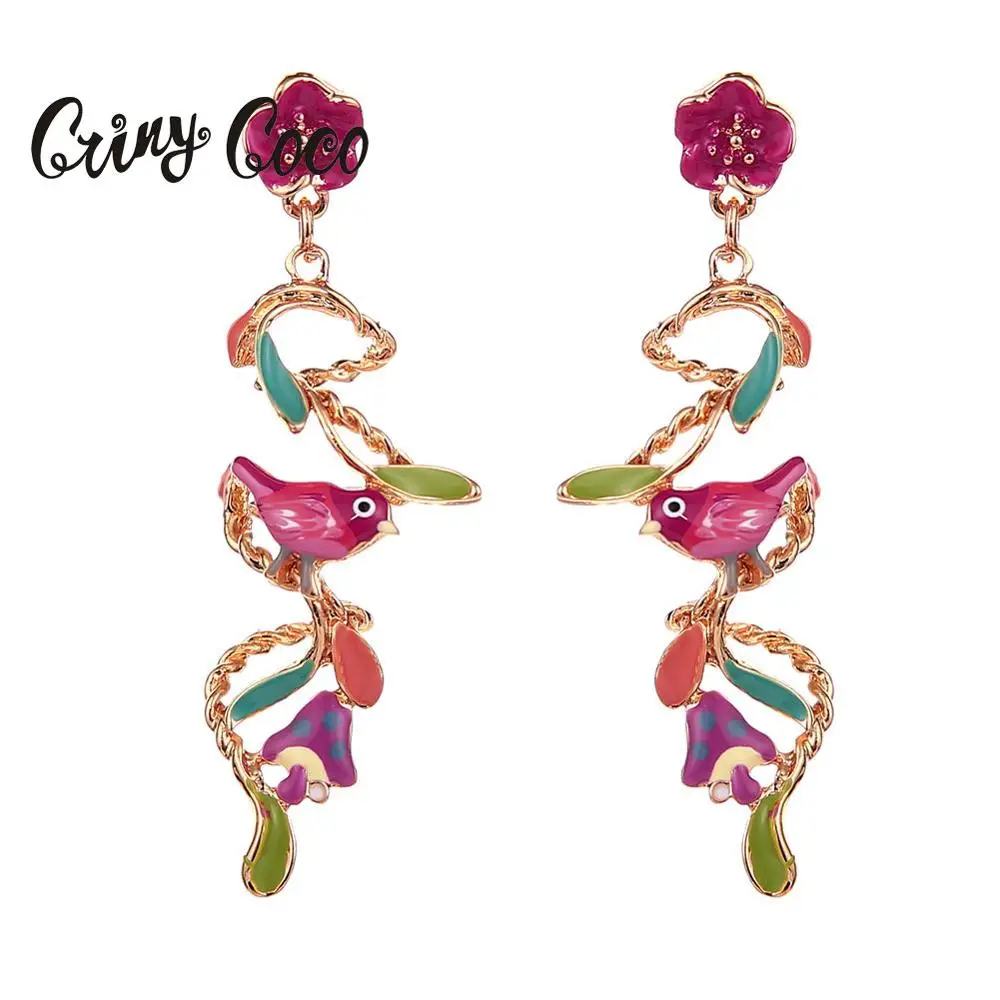 

Long Tassel Gold Statement Dangle Earrings for Women Lady 2019 New Design Alloy Colorful Bird Leaf Jewelry Woman Drop Earring