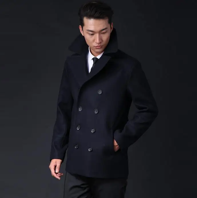 

Casual short woolen coat men trench coats long sleeves overcoat mens cashmere coat casaco masculino inverno erkek england blue