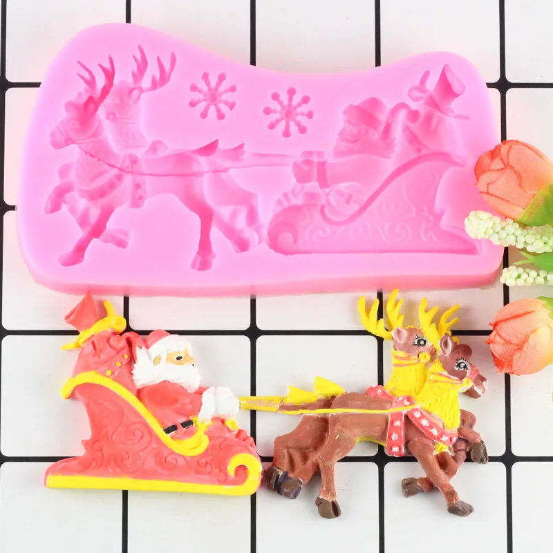 

Christmas Sleigh Deer Snowflake Santa Claus Silicone Cake Mould Fondant Candy Chocolate Baking Molds Cake Decoration Tools