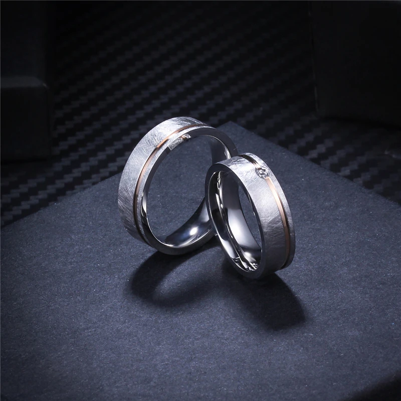 6mm Silver Elegant Wedding Rings for Women Men CZ Stone Alliance Anniversary Band Bijoux Mass Brushed Rose Gold Stripe Finish