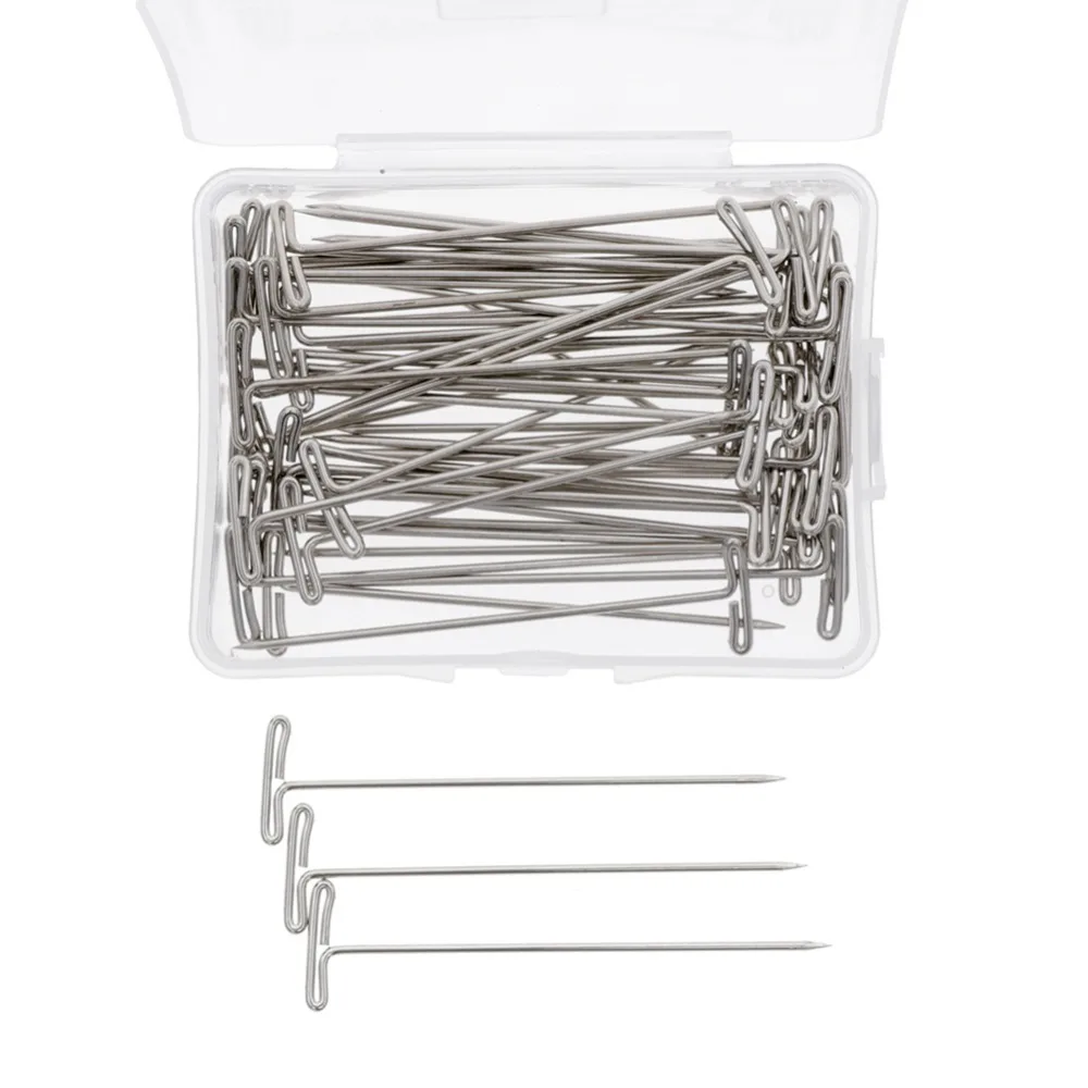 

50 Pieces/Box 53mm Silver T Shape Needles Pin for Wigs Hair Weaving Tools Salon Styling Tools #255063