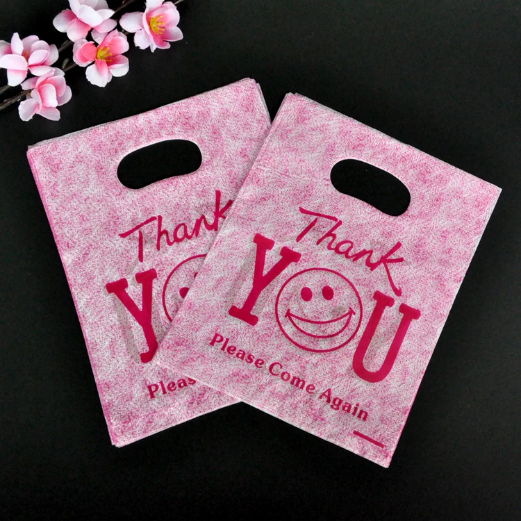 100 шт./партия, ярко-розовые пластиковые пакеты "спасибо", 15x20 см, Упаковка конфет для свадебных ювелирных изделий, пластиковые подарочные пакеты с ручкой