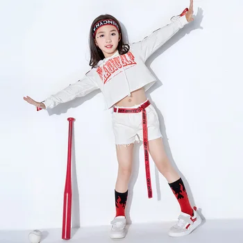 

2019 Children Jazz Dance Costume For Girls Hip Hop Street Dancing Costumes Long sleeve Kids Performance Dance Clothes DQS1186