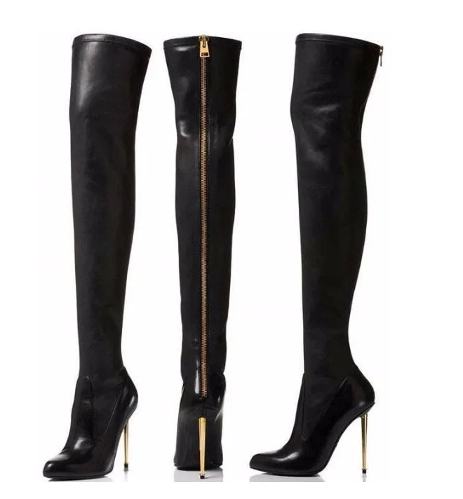 high heel black leather boots
