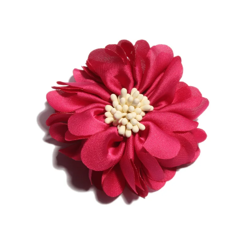Fuchsia 10 шт 23 цвета 5 см Новорожденные винтажные морщинистые тканевые цветы с подходящим концом старые шифоновые заколки для волос с цветами для свадебного украшения - Цвет: Fuchsia