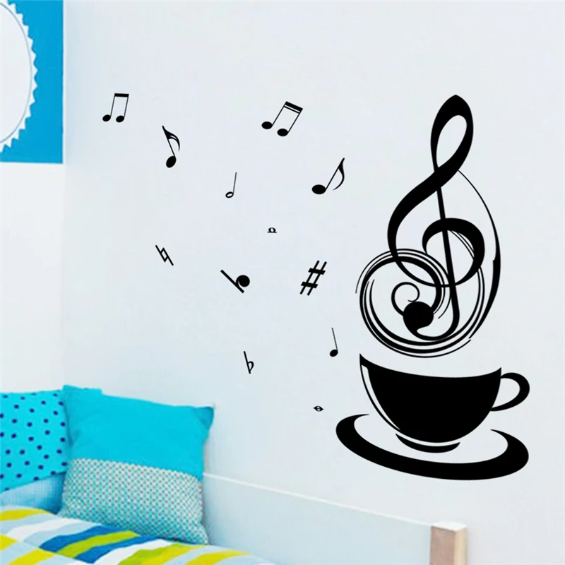 

creative coffee musical notes black wall stickers home decor bedroom office study room vinyl decals diy mural art