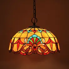 Lámparas colgantes de cadena E27 90-260V con vidriera suspendida de luminaria barroco de Tiffany para salón de casa comedor