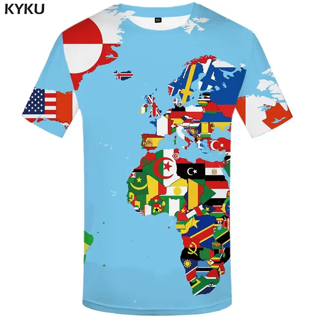 KYKU World Map T shirts Men Vintage T shirt 3d Sailboat Tshirt Homme Geometric Print Tshirts Casual Short Sleeve New Rock Man 3d t shirt 06