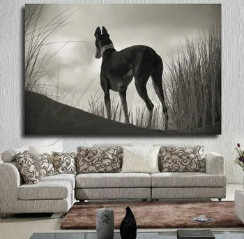 

Wall Art Prints Black and White Greyhound Gazing Posters and Prints Oil Painting on Canvas Picture for Living Room No Decor