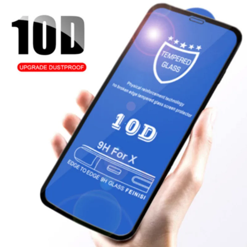 

10D Full Cover Tempered Glass for iPhone XS Max XR X Explosion-Proof Screen Protector Film For iPhone 6 6s 7 8 Plus Glass