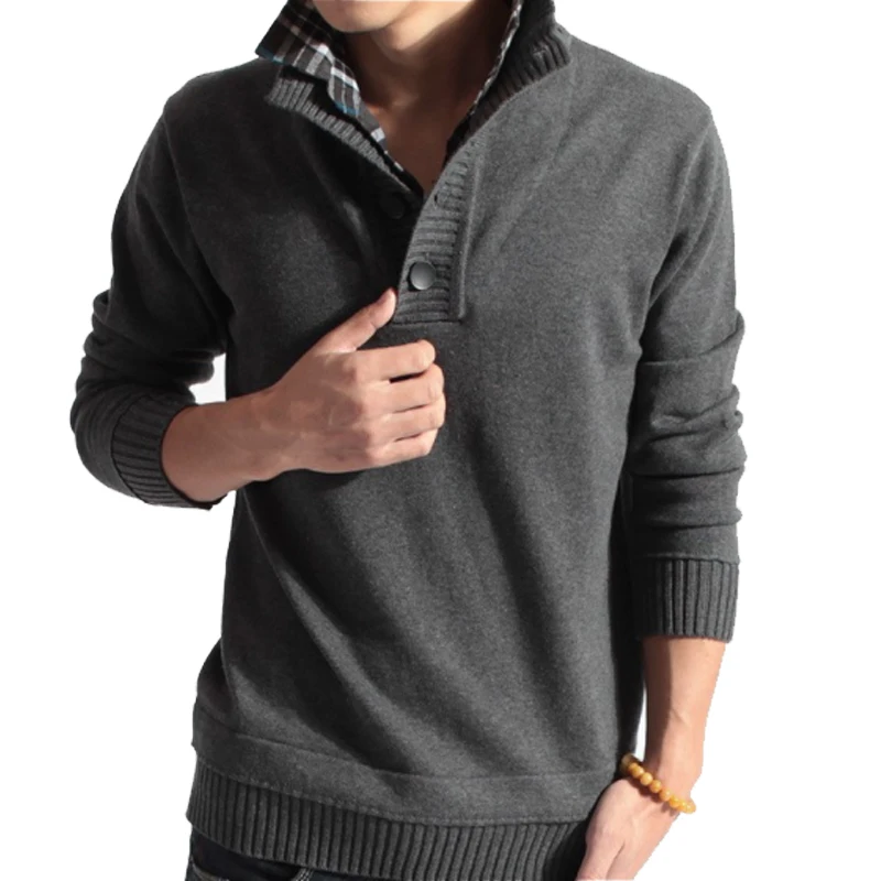 

Sweater Pullover Men 2018 Male Brand Casual Slim Sweaters Men Fake Two Pieces Of Grid Solid Color Hedging Men'S Sweater XXL