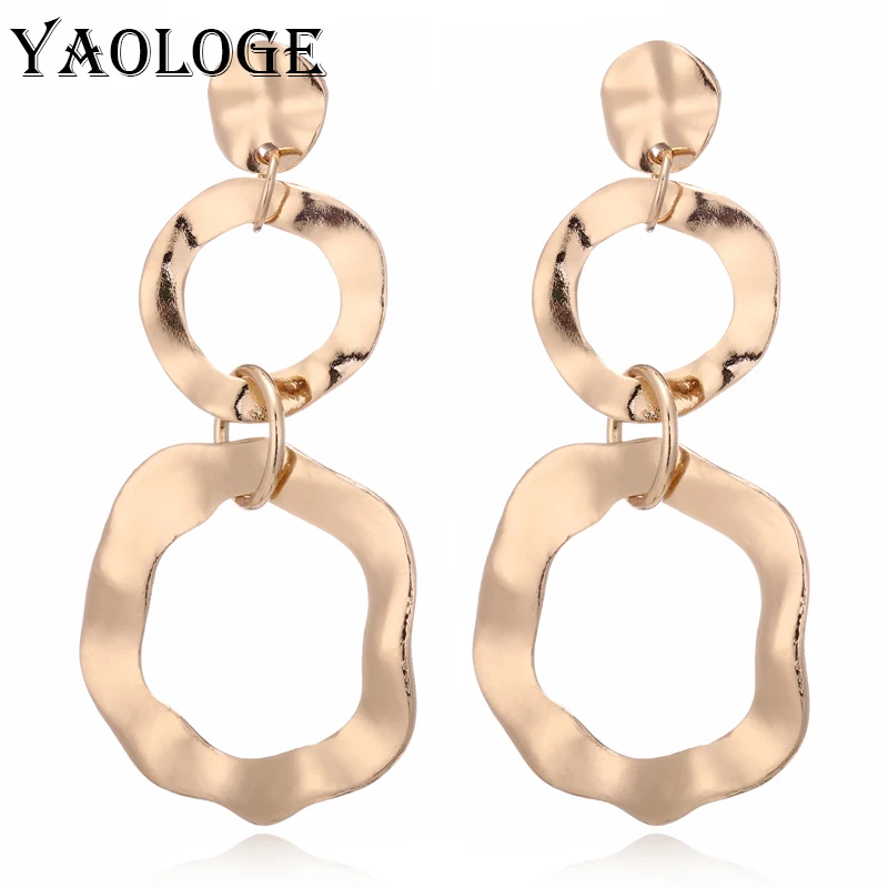 

YAOLOGE Simple Twist Irregular Round Large Circle Metal Earrings Gold Silver Statement Bohemian Style For Women Charm Jewelry