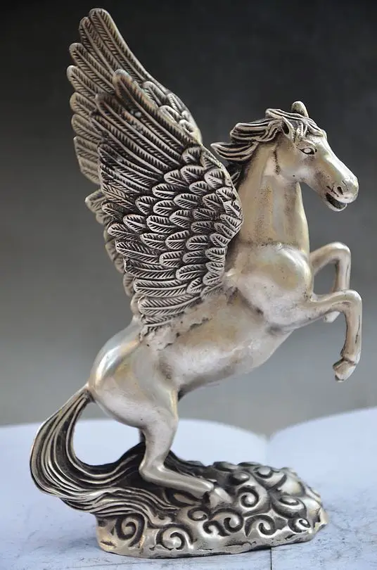 

Details about DELICATE CHINESE MIAO SILVER HANDMADE PEGASUS STATUE