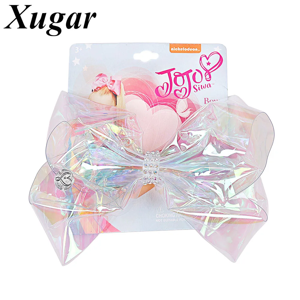 

6" Transparent Rainbow Plastic Hair Bow For Girls Hair Clips With Rhinestone Gift Card Children Dance Party Hair Accessories