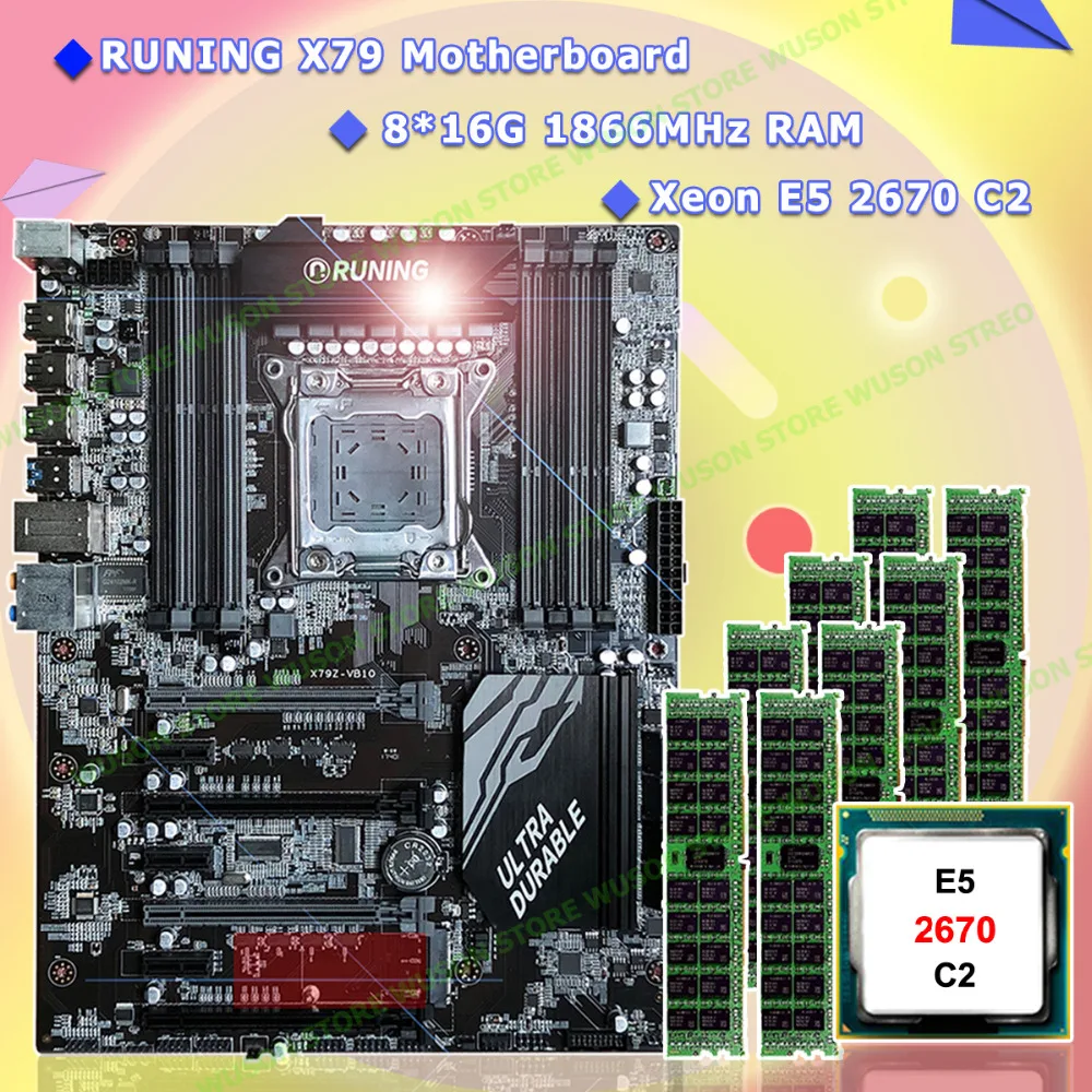 

Brand Runing Super gaming X79 motherboard bundle discount motherboard CPU Intel Xeon E5 2670 C2 2.6GHz RAM 128G(8*16G) REG ECC