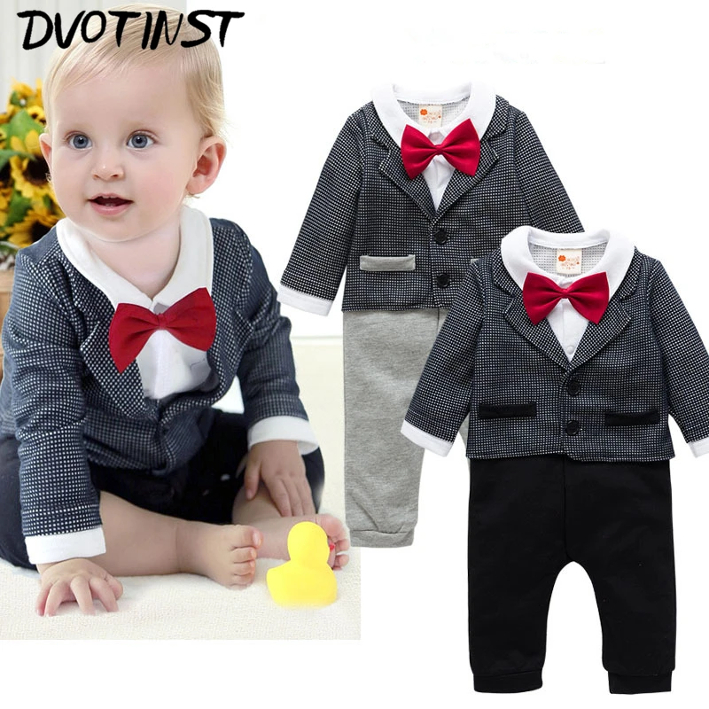 Baby Boy Clothes Full Sleeves Grey Black Gentleman Rompers Outfit Infantil Toddler Jumpsuit Party Event Wedding Costume Clothing |