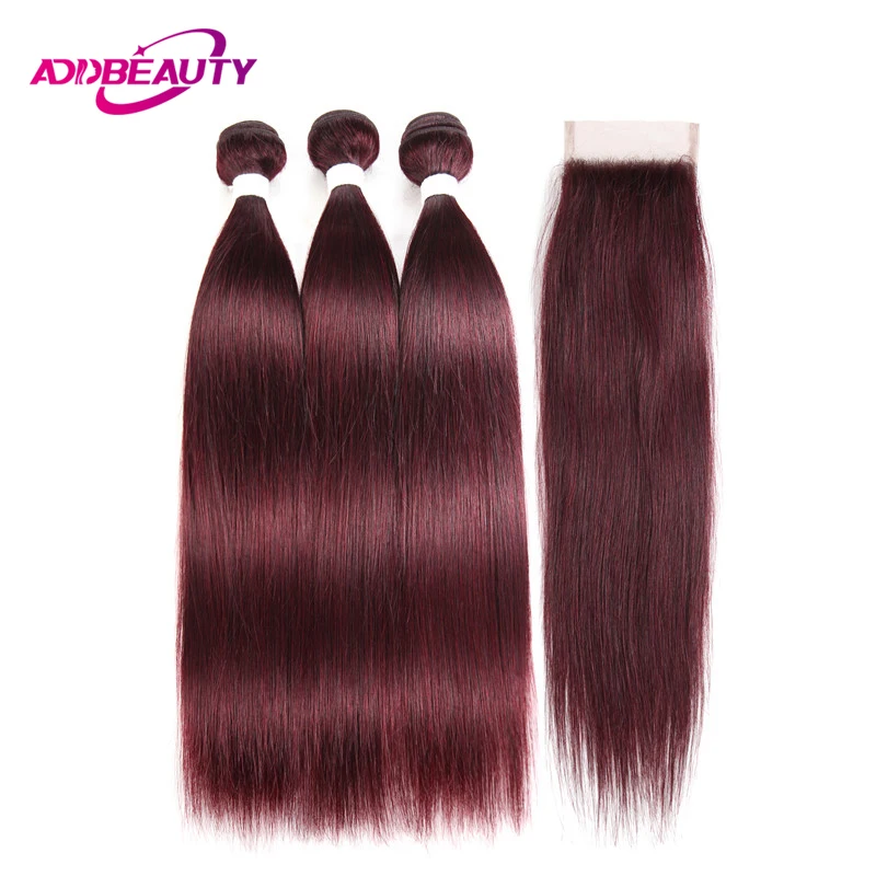 

Human Hair Bundles With Closure 99J Color Wine Red Burgundy Pre-colored 4x4 Swiss Lace Brazilian Straight Remy Free Middle Part