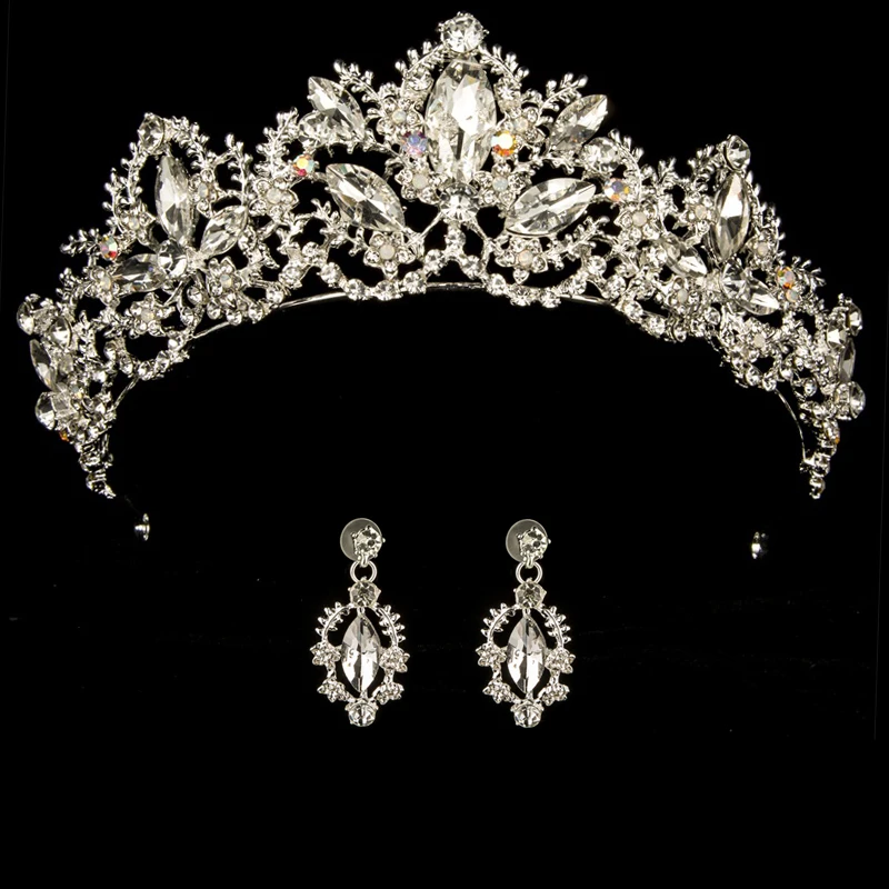 Роскошная свадебная корона, повязка на голову в форме тиары принцессы, Женские королевские короны для невесты, диадемы с серьгами, вечерние, большие диадемы