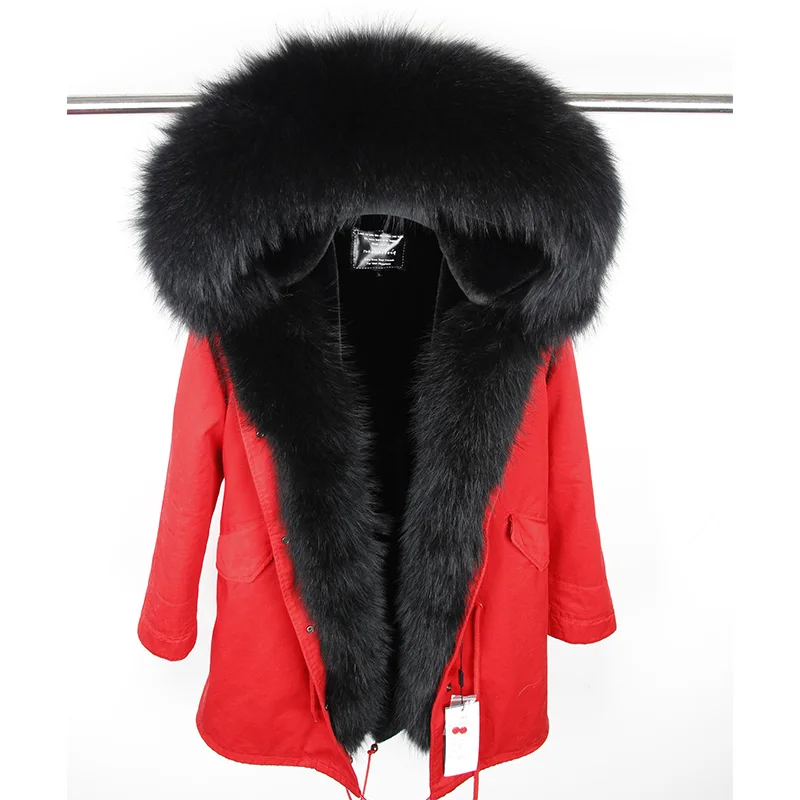 Мини-парка из натурального меха, Женская куртка, зимняя куртка с капюшоном, теплое пальто из меха енота, натуральный мех енота, повседневное пальто из искусственного меха, подкладка - Цвет: ED13-5