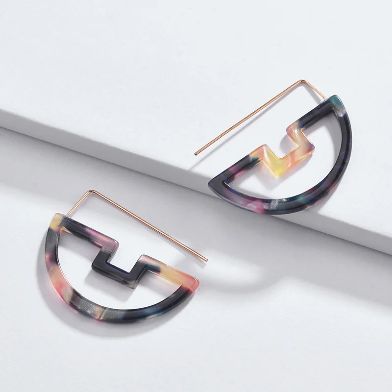 Cut Out Acetate Geometry Hook Statement Earrings For Women in Hoop 