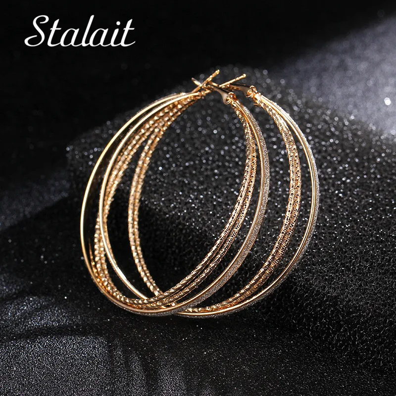 

Statement 40/60mm Cross Frosted Sawtooth Hoop Earrings For Women Multi Layer Gold Color Round Hoop Earrings Wedding Party Gift