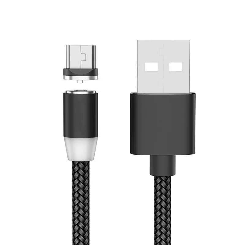 Для iphone 6 7 магнитное usb-зарядное устройство магнитный кабель Micro usb и кабель type C нейлоновая оплетка для samsung Xcover 4S S9 A50 A5 A7 - Цвет: Black