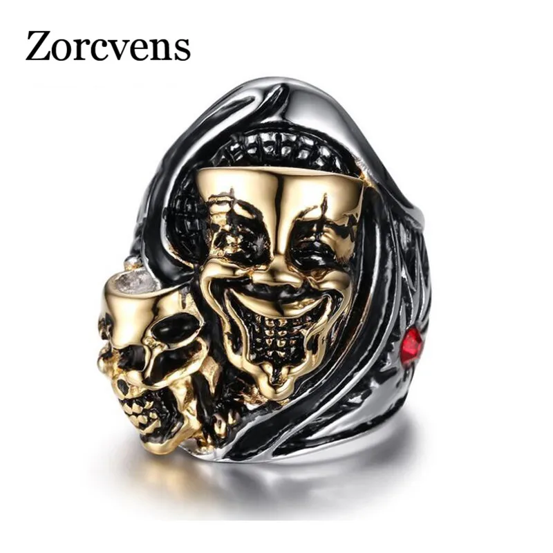 

ZORCVENS Unique Design Style Stainless Steel Crystal Ring Punk Design Skulls Rings for men