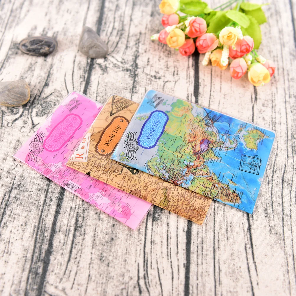 

3Colors World Trip Map Travel Passport Covers for Men Passport Wallets PVC Leather ID Card Bag Passport holder 14x10cm