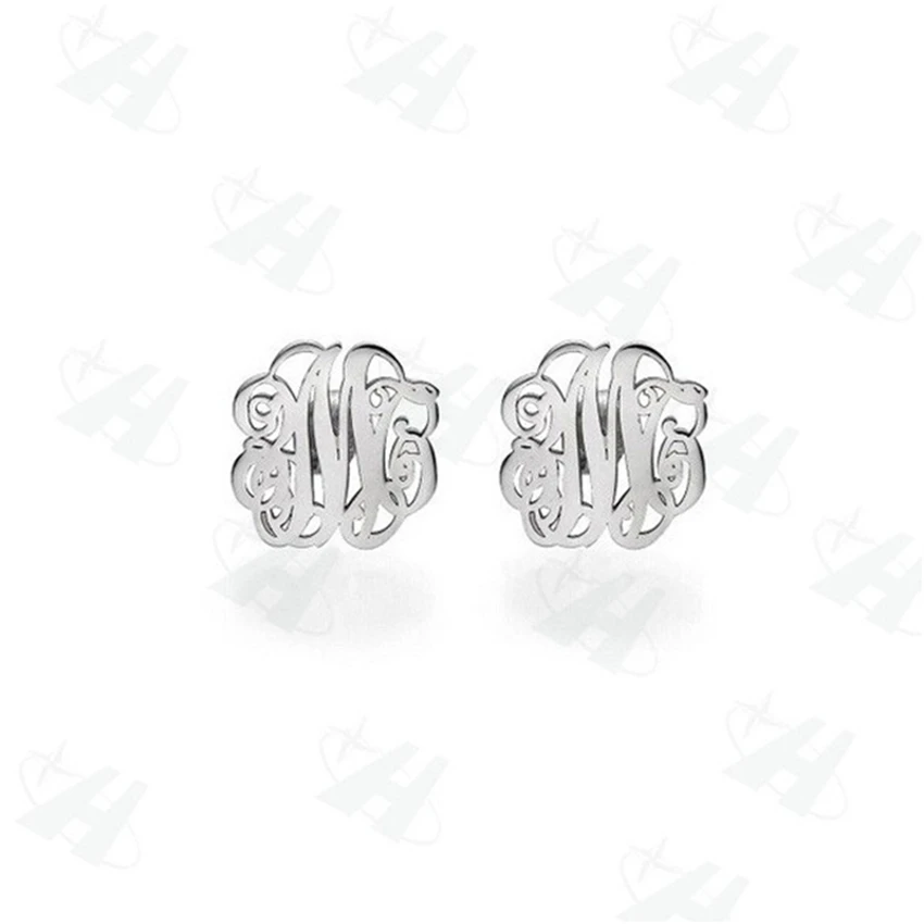 

Custom Monogram Initial Stud Earrings Brand Silver Color Earring Personalized Name Fashion Jewelry pendientes mujer moda