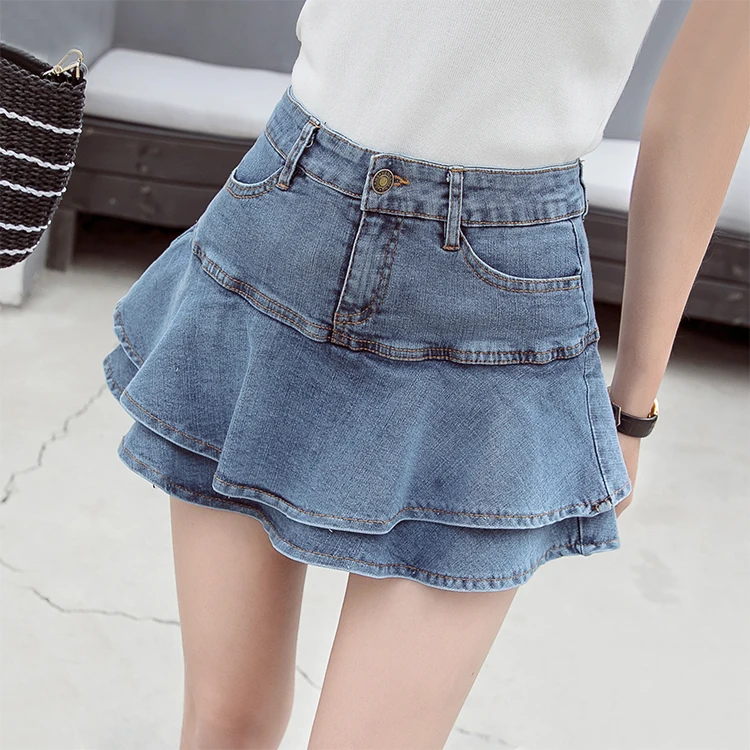 ruffle denim skirt