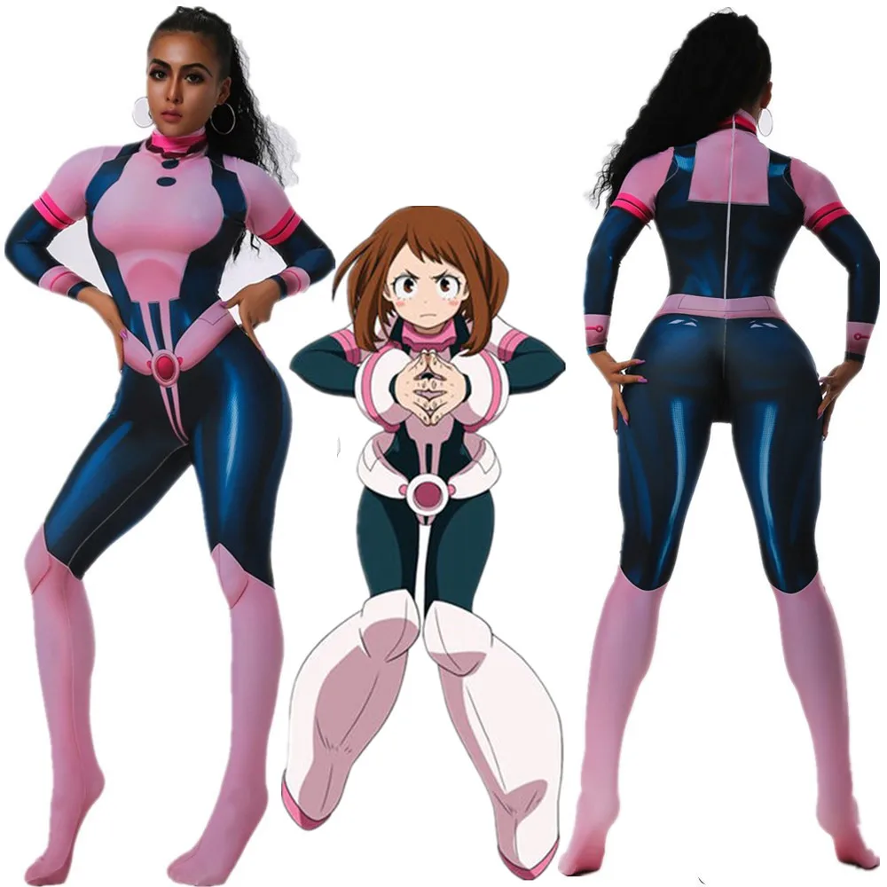 Boku no Hero Academy Uraraka Ochaco Костюмы 3D напечатанный Pro комбинезон героя My Hero Academy Zentai костюм