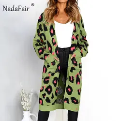 Nadafair осень/зима кардиган свитер женский длинный рукав вязаный свитер свободный сексуальный v-образный вырез повседневное длинное пальто с