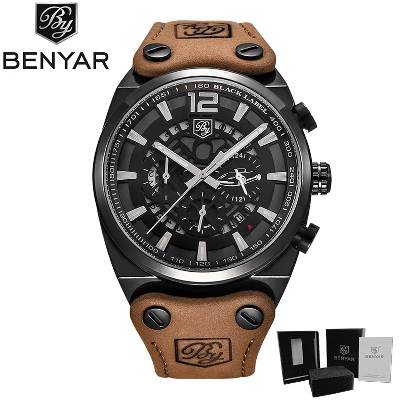 BENYAR модный дизайн Топ военные часы водонепроницаемые мужские наручные часы с хронографом спортивные кварцевые часы мужские часы Relogio Masculino - Цвет: Black White