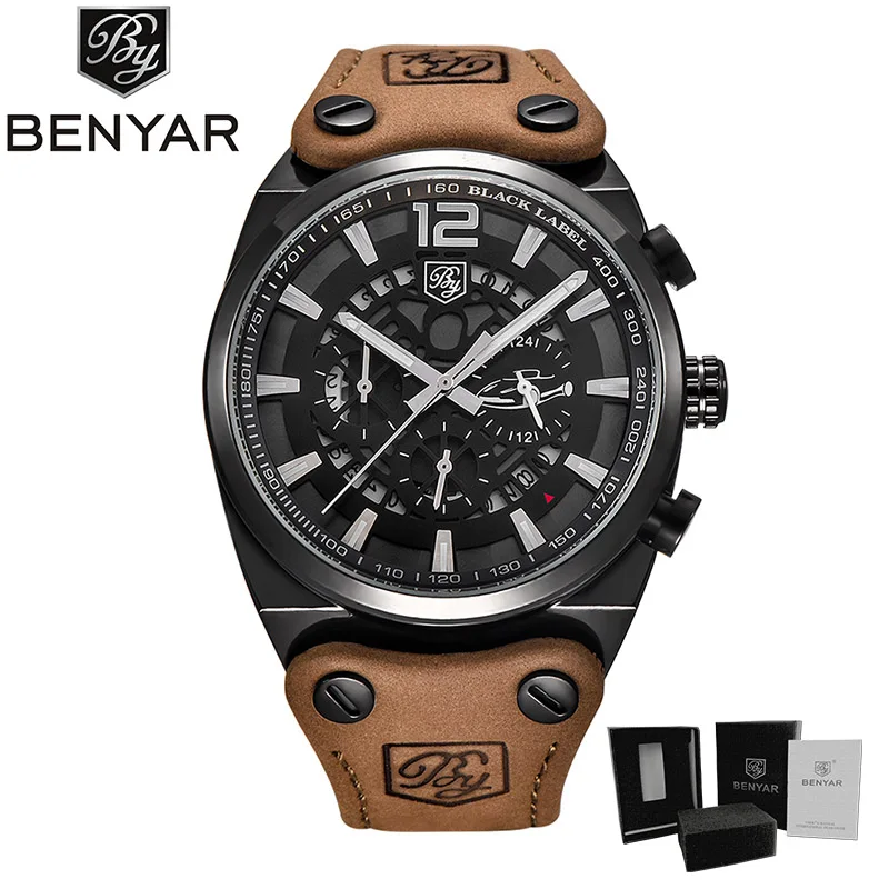 Black White BENYAR модный дизайн Топ военные часы водонепроницаемые мужские наручные часы с хронографом спортивные кварцевые часы мужские часы Relogio Masculino - Цвет: Black White
