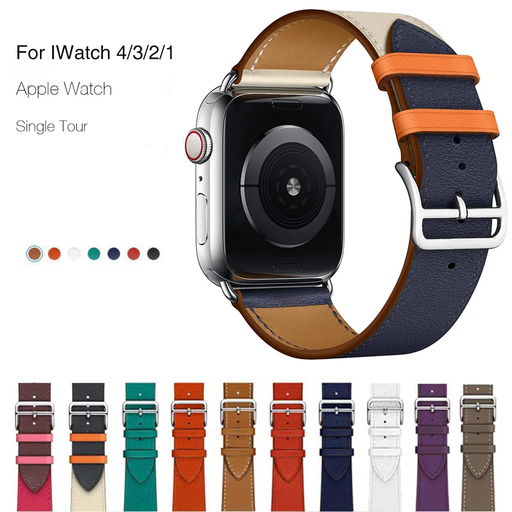

Genuine Leather Band For Apple Watch 4 44mm 40mm Series 4 3 2 1 Single Tour Classic Band Strap For IWatch 42mm 38mm Pink Buckle