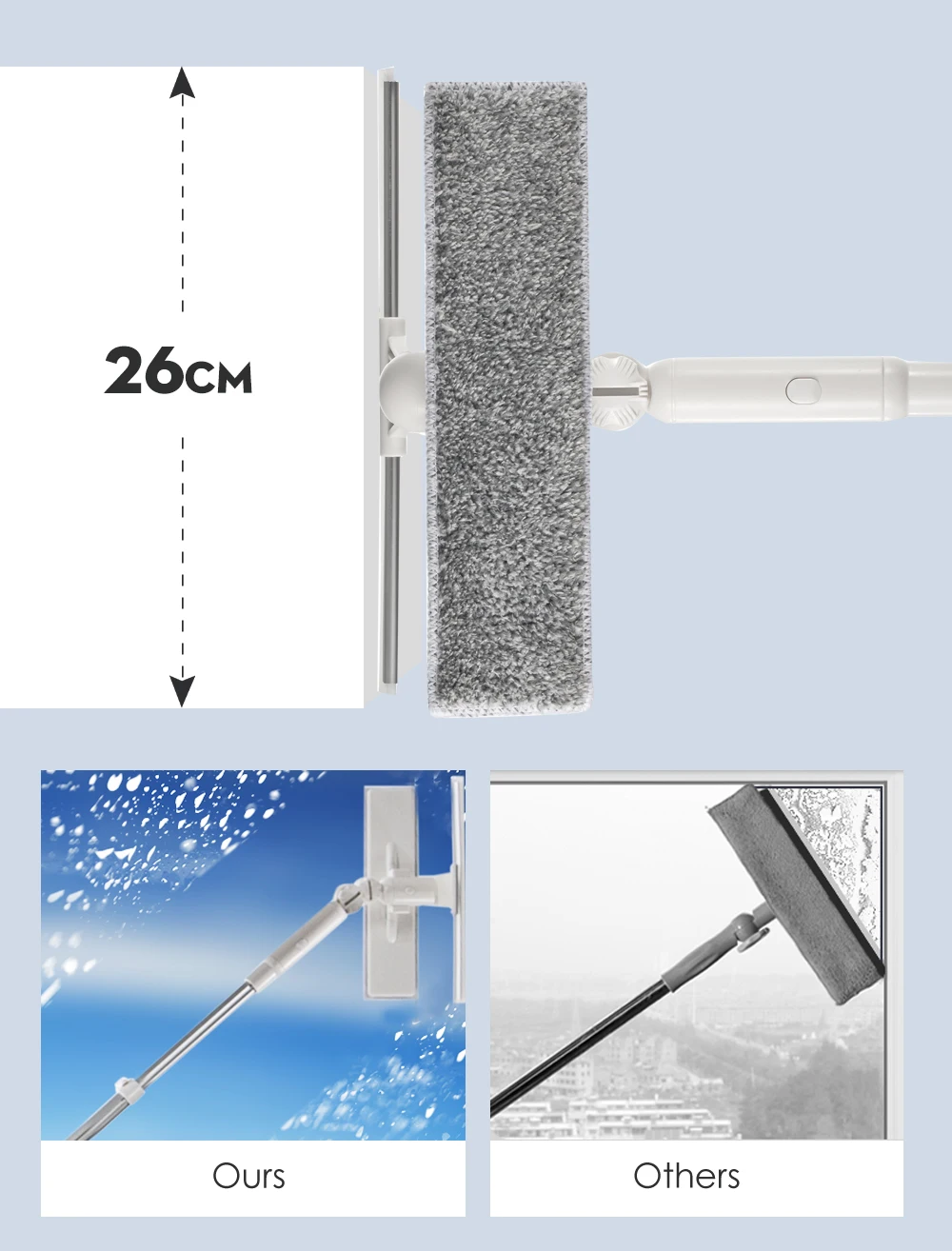 Щетки для очистки окон, длинная ручка, очиститель окон, стеклянный скребок, телескопическая штанга, вращающаяся головка с чистящей тканью, резиновый стеклоочиститель